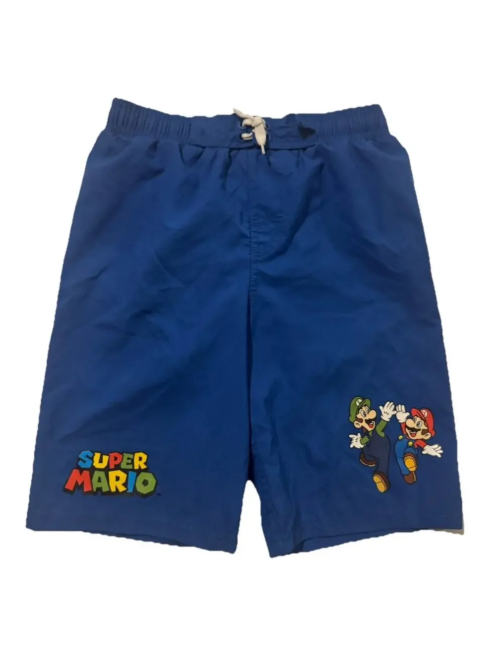 Nintendo Super Mario Bros Boys Swim Trunks Blue 10-12 Mario Luigi Mesh Lined